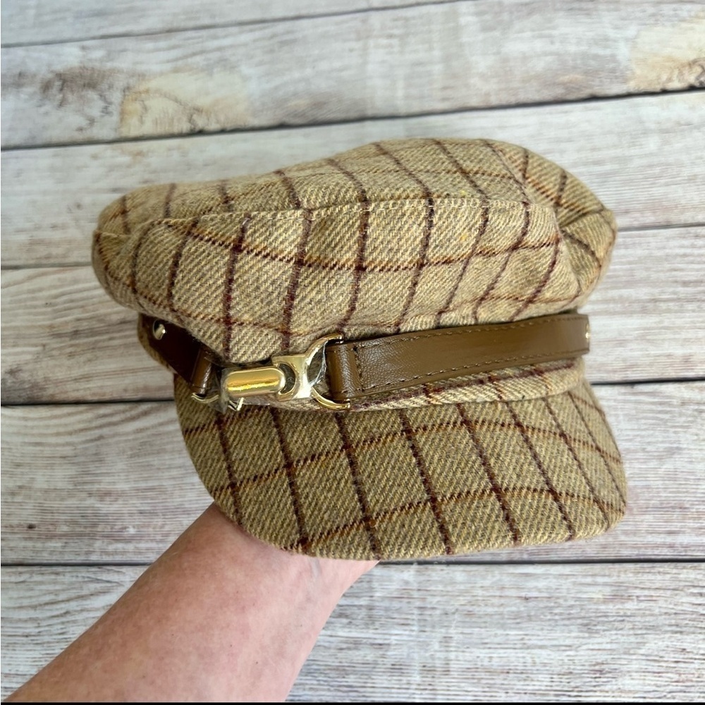 I.N.C Windowpane Plaid Cap Hat Camel NWT